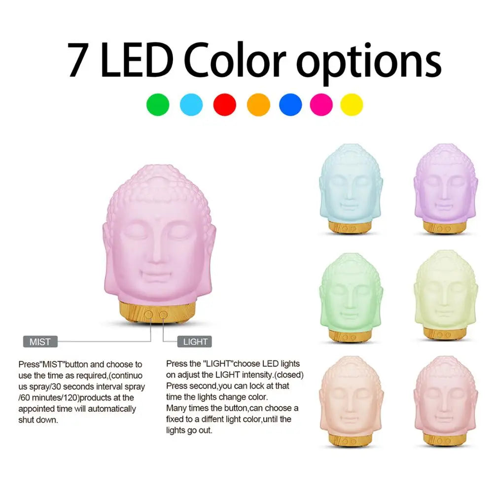 Humidificateur à tête de Bouddha avec lampe de nuit