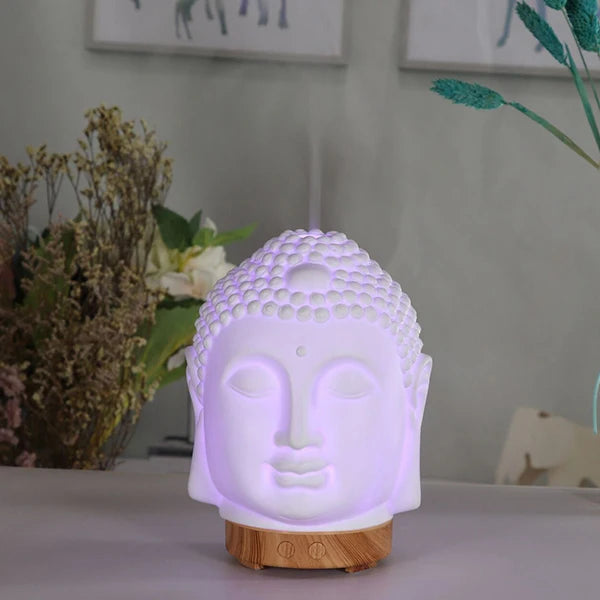 Humidificateur à tête de Bouddha avec lampe de nuit